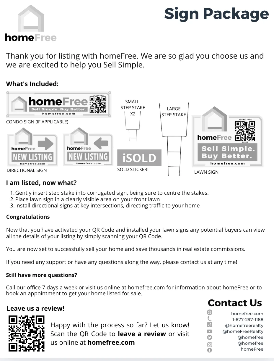 homeFree — Sign Package Sheet